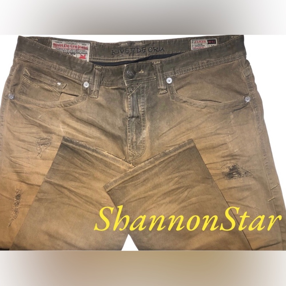 ⭐️RIVET DE CRU (MUSTARD COLORED/DISTRESSED) RELAXED STRAIGHT JEANS/MSRP $138⭐️
